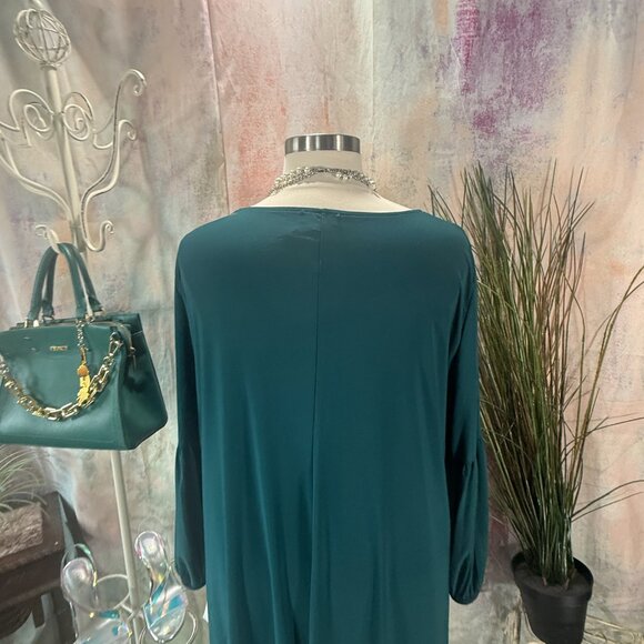 NEW 📌MN Neiman Marcus Teal Timeless Long Sleeves Plus Size Swing Dress - Picture 10 of 16